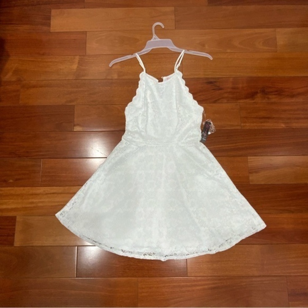 No Boundaries Juniors' High Neck Lace Dress